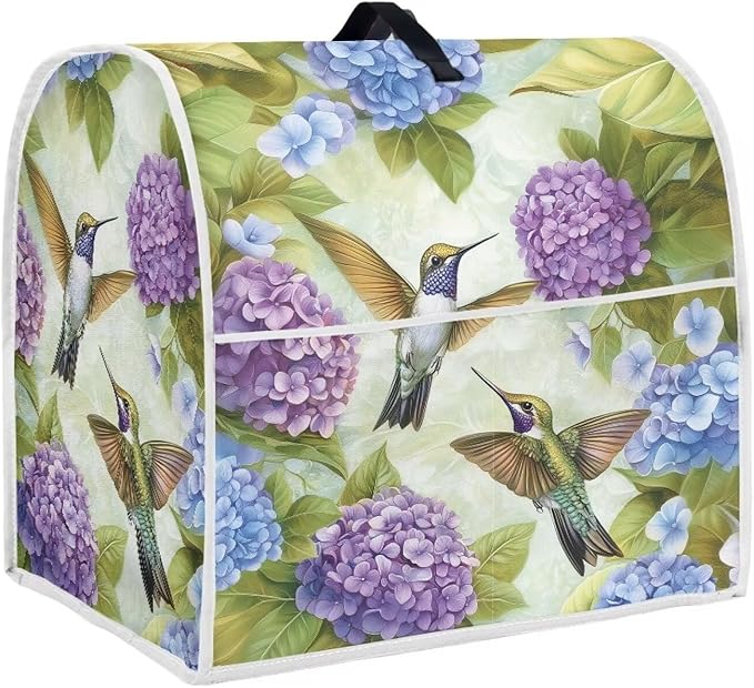 Hummingbird Floral Mixer Covers for Stand Mixer 4.5-5 Qt Easy Clean Kitchen Appliance Dust Cover with Top Handle and Accessory Pocket Oil-Resistant Keep Kitchen Clean and Tidy