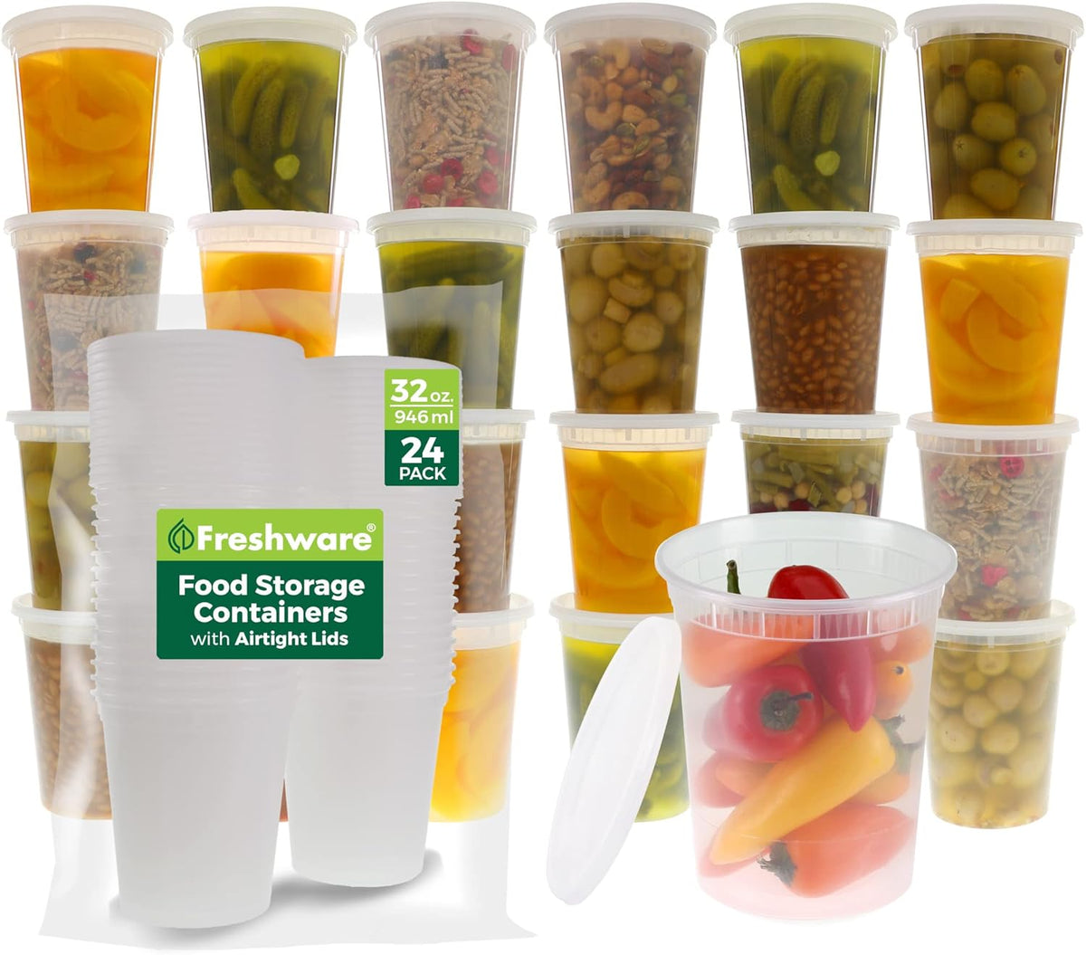 Food Storage Containers with Lids 32 oz [24 Set] Soup Containers