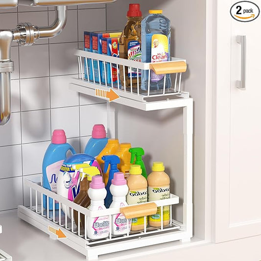 Under Sink Organizer 2 Tier, White, Large-1 Pack