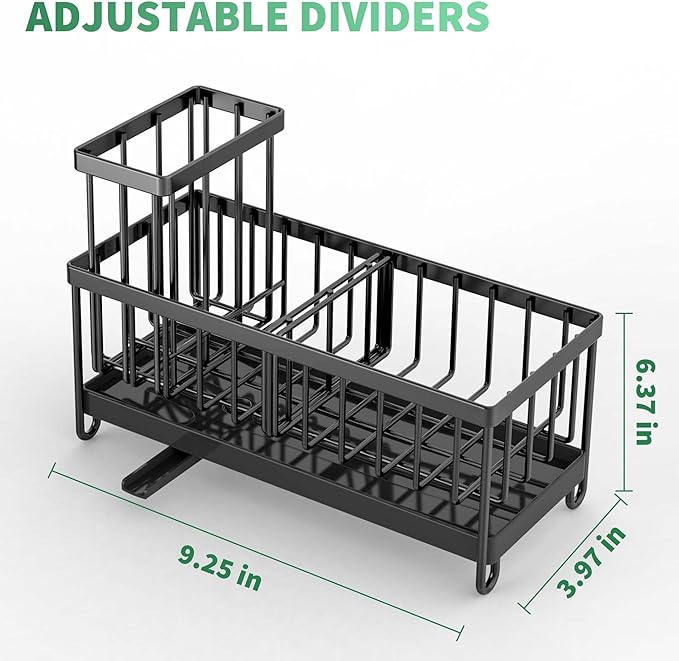 Success Goods Kitchen Sink Caddy Organizer – Stainless Steel Sponge Holder with Brush Holder, Countertop Dish Soap Rack, Black