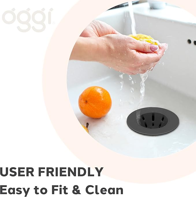 OGGI Silicone Sink Strainer- Great Kitchen Sink Strainer, Sink Drain Strainer, Drain Stopper, Sink Plug, 4.6˝ Diameter Rim, Black