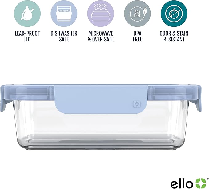Ello Color Lock 8PC Mixed Glass Food Storage Sets, Leak-Proof Glass Food Storage Containers
