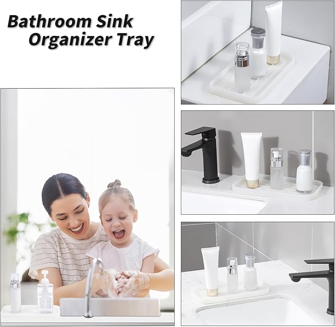 MicoYang Silicone Kitchen Sink Organizer Tray for Multiple Usage,Easy Clean Sponges Holder for Kitchen Bathroom Counter or Sink,Dish Soap Dispenser,Scrubber,Bottle,Cup Translucent 10”x 5.3”