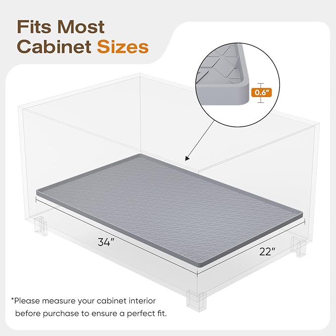 TRZZ Silicone Waterproof Under Sink Mat 34" x 22", Drip Tray and Cabinet Liner for Kitchen and Bathroom, Prevents Water Damage and Organizes Cabinets (Khaki)