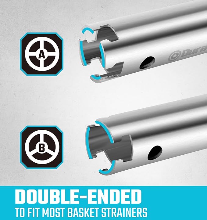 DURATECH Long Reach Basket Strainer Wrench, Universal Sink Strainer Wrench with Sliding Handle, Double End, 1/2" & 3/8 "