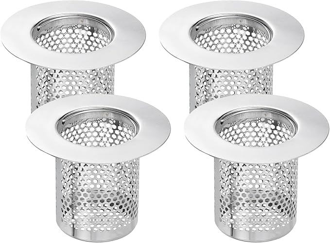 uxcell 4 Pack Shower Drain Strainer, 2" x 2.6" 304 Stainless Steel Floor Drain Strainer Deep Sink Hair Catcher for Kitchen Bathroom Balcony Floor Drain, Fit Hole Size from 1.5" to 2.6"