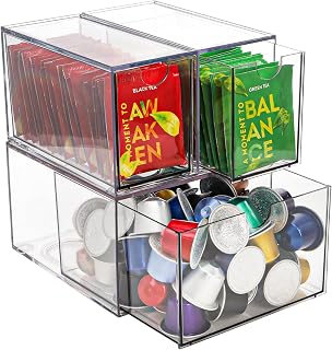 3 Pack Coffee Pod Organizer Tea Bag Holder, Clear Acrylic K Cup Holder Box Stackable Coffee Bar Drawer Container for Cabinet Countertop Storage