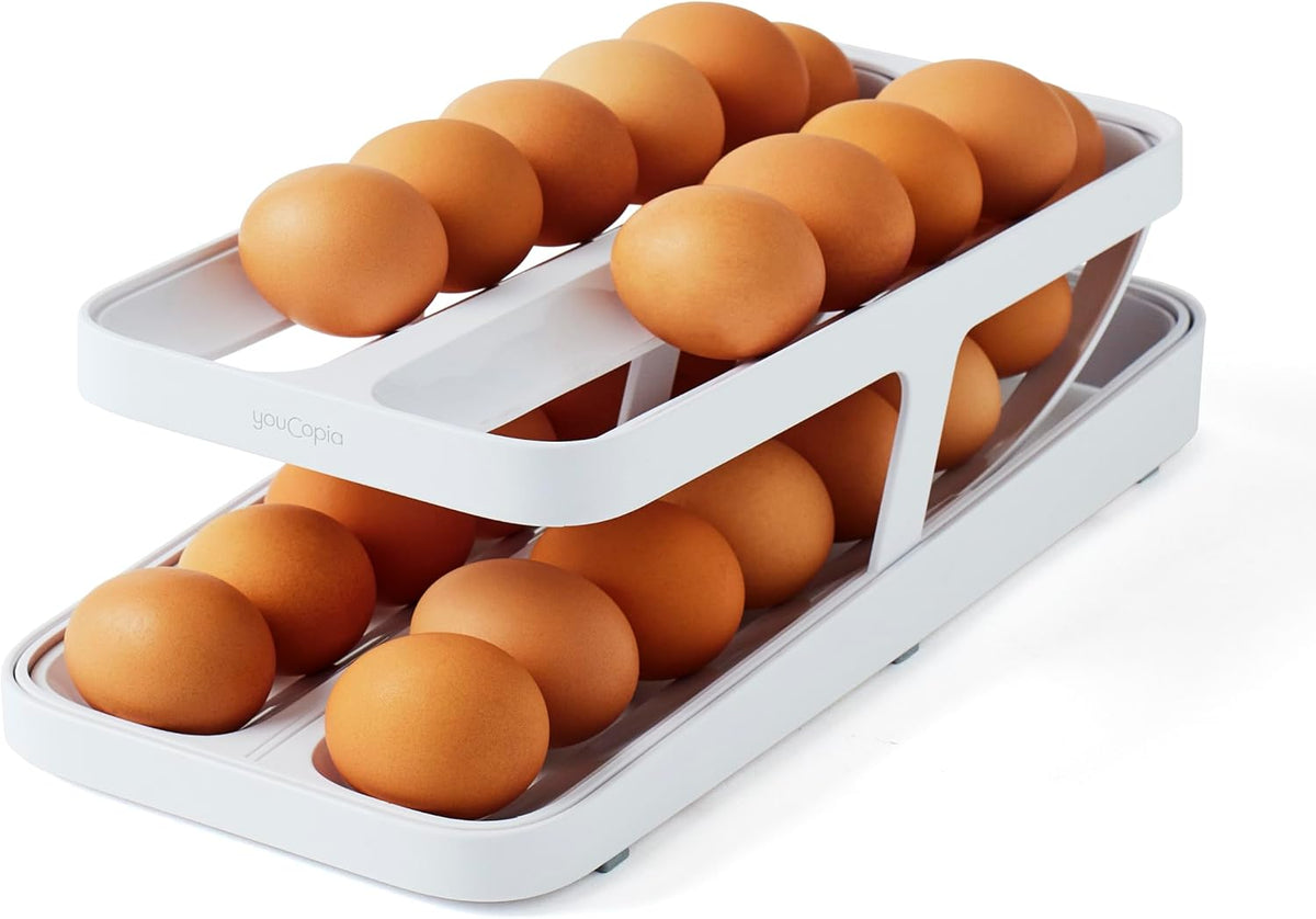 RollDown® Egg Dispenser, Rolling Eggs Dispenser and Organizer for Refrigerator Storage, Double Track