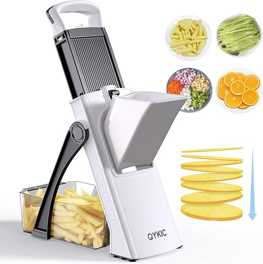 QYKIC Upgrade Safe Mandoline Slicer Biger, Adjustable Vegetable Chopper Potato Slicer, Detachable, Dishwasher Safe Kitchen Chopping Artifact for Meal Prep (BlackWhite)
