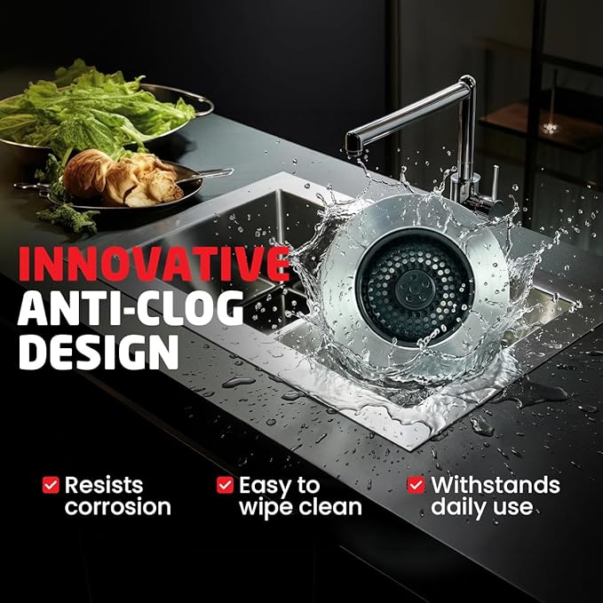 SinkShroom Kitchen Sink Drain Strainer, 2-in-1 Pop-Up Sink Stopper & Strainer with Removable Anti-Clog Basket, 304 Stainless Steel, Fits 3"-3.4" US Standard Drains, Easy Clean Food Catcher