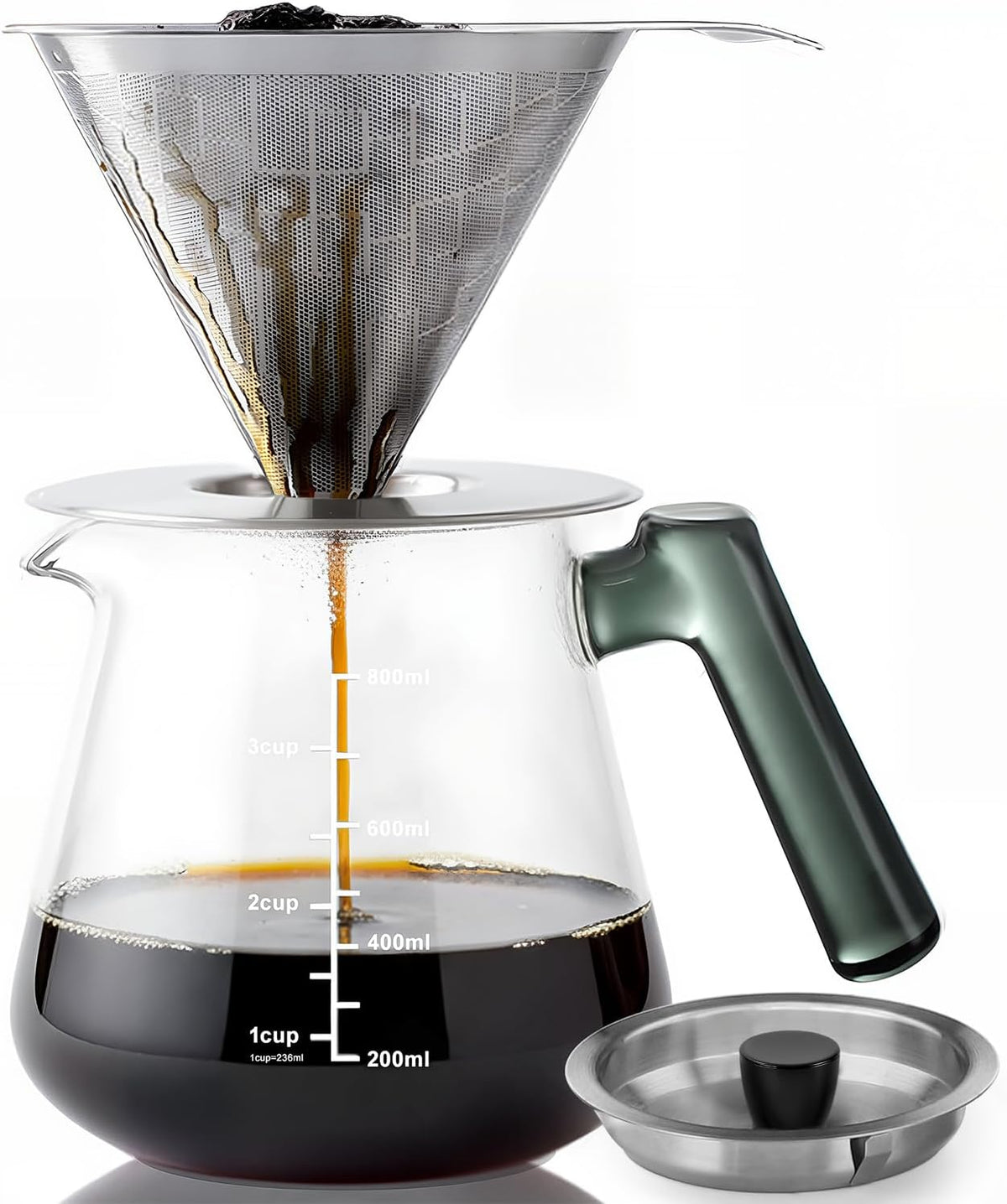 28oz Pour Over Coffee Maker, Borosilicate Glass Carafe with Filter