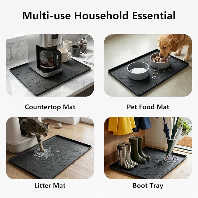 Mateeylife Under Sink Mats for Kitchen Waterproof 31"X22", Undersink Protectors，Silicone Mat Cabinet Liner, Under Sink Organizer for Bathroom and Kitchen，Boot Tray Pet Food Mat, Classic Black