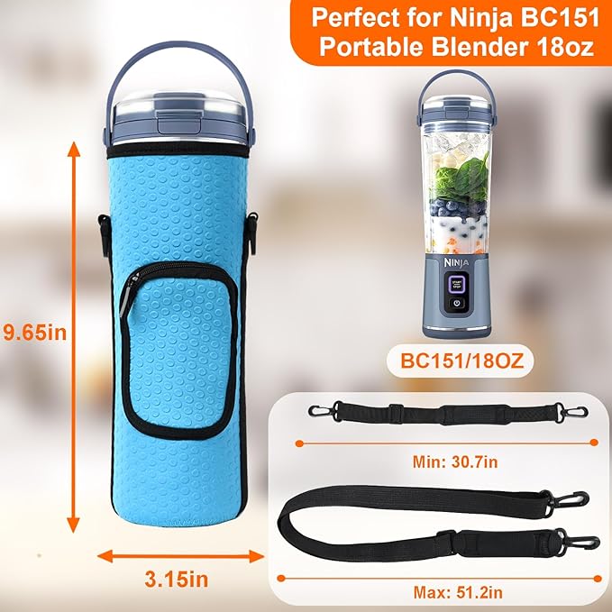 Storage Bag for Ninja Portable Blender Dust Cover Sleeve with Adjustable Shoulder for Ninja BC151NV/BC51NV/BC151BK/BC151CR/BC151EM/ BC151PR/BC151WH/BC155PS Blast Portable Blender (Blue)