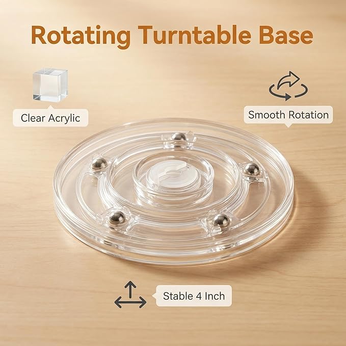 4 Inch Transparent Rotating Turntable, 2 PCS Acrylic Turntable Platters, Organizer Bearings Display Stand for Home, Office, Crafts, Cosmetics