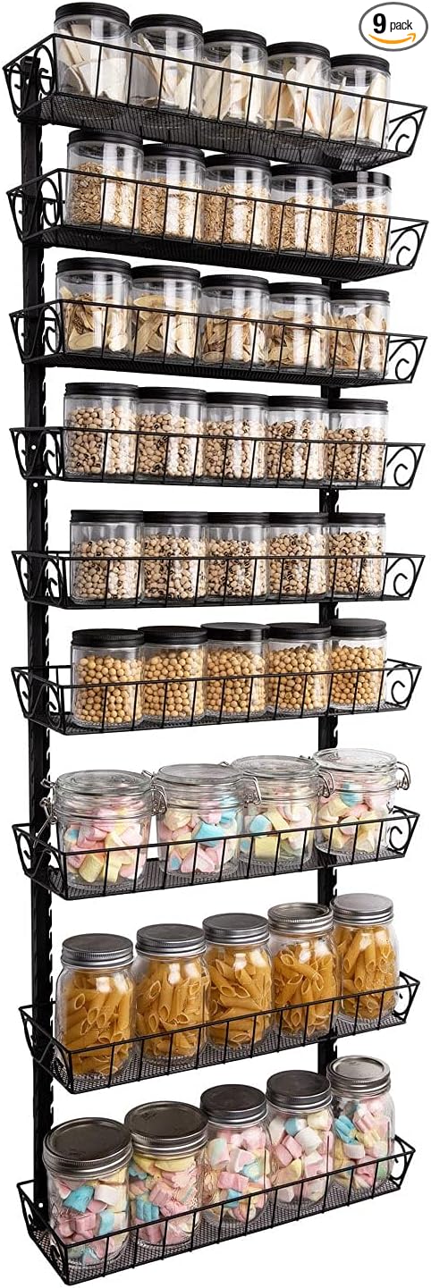 SWOMMOLY Adjustable Wall Mount Spice Rack, 9-Tier Dual-use (Multi-use) Organizer, Black