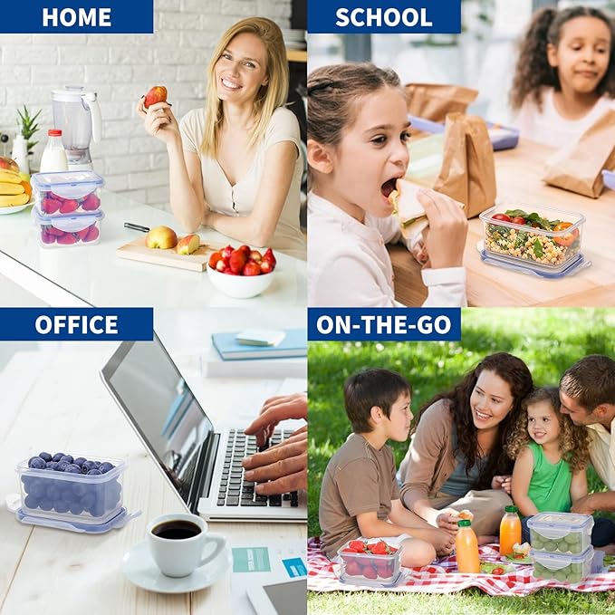 KIGI Food Storage Containers with Airtight Lids, Leak-Proof & Stackable, 4-Sided Locking lids, Ideal for Meal Prep, Snack, Fruit, Lunch & Leftovers, BPA-Free Plastic (2.48 Cup, 8-Piece)