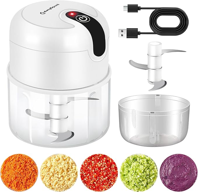 EASYSPEED Mini Electric Garlic Chopper 1Cup, Wireless USB Type-C Food Processor with 304 Stainless Steel, 3 Sharp Blades, Portable Kitchen Vegetable Grinder for Onion, Garlic, Ginger, Chili, Baby Food