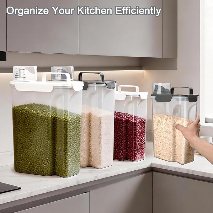 Komzon Rice Storage Containers, Airtight Cereal Containers Storage 20+10 lb, BPA Free Rice dispenser with Pouring Spout Portable Handle, Pet Dog Cat Bird Food Container