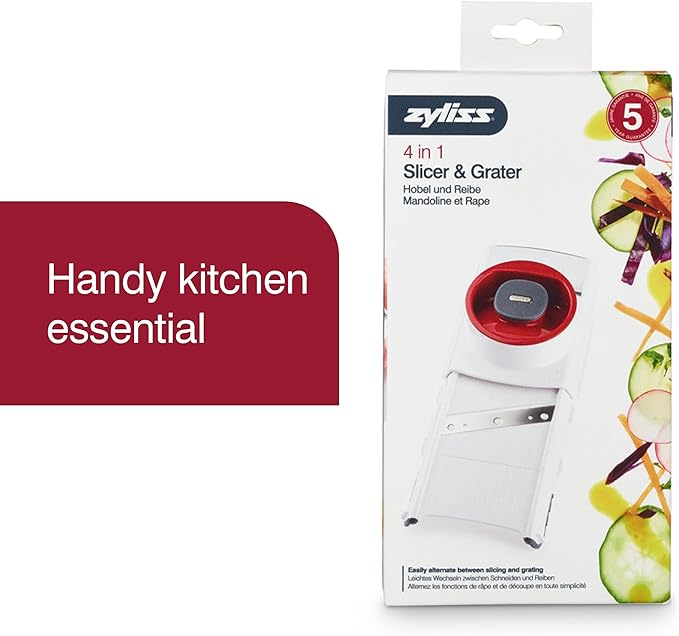 Zyliss Slicer - Food Cutter with Dishwasher Safe Blade & Pieces - Kitchen Tool for Easy & Effortless Slicing - Multipurpose Tool for Vegetables & More - 4-in-1 Slicer & Grater