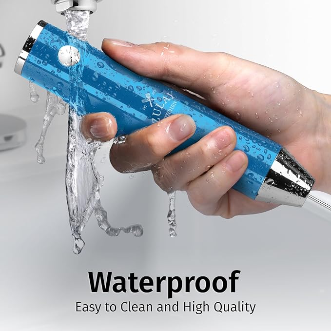 Zulay Kitchen Rechargeable Milk Frother Handheld - Frother Wand, Drink Mixer, Electric Whisk Frother, for Cappuccinos, Matcha & Protein Powder - Lux 4 Whisk 2 Speed Waterproof 2000mAh Metallic Blue