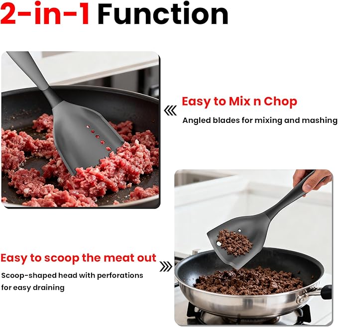 Meat Chopper Spatula Ground Beef Masher- Heat Resistant Hamburger Smasher Tool, Non Stick Ground Chopper Hamburger Grinder, Mix and Chop Potato Masher Kitchen Utensil-Black
