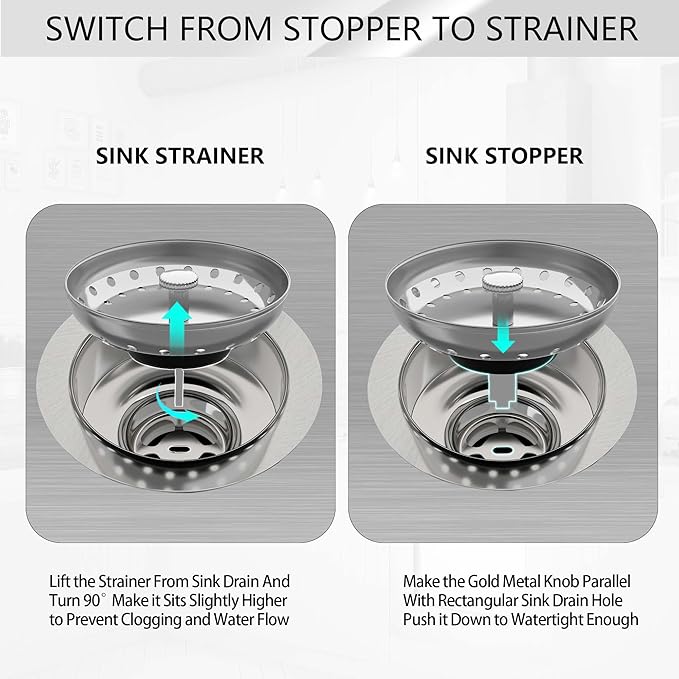 Kitchen Sink Drain 3-1/2 Inch Brushed Stainless Steel Sink Drain Strainer Assembly Kit with Sink Strainer Basket and Drain Stopper for Standard Kitchen Drains Brush Nickel Silver