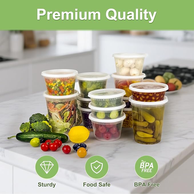 Dipoo 60 Sets (120-Piece) Deli Containers with Lids 16 oz, Leak-Proof & BPA Free Airtight Takeout Plastic Food Storage Containers for Soup, Freezer/Microwave/Dishwasher Safe