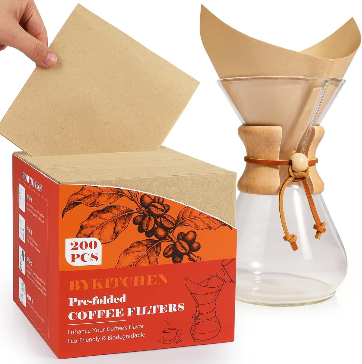 200 Count Unbleached Pour Over Coffee Filters, Square
