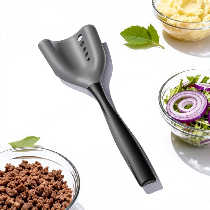 Meat Chopper Spatula Ground Beef Masher- Heat Resistant Hamburger Smasher Tool, Non Stick Ground Chopper Hamburger Grinder, Mix and Chop Potato Masher Kitchen Utensil-Black