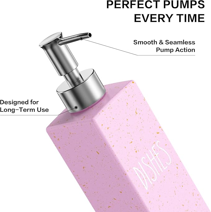 Cisily Kitchen Soap Dispenser Set with Sink Caddy, Glass Bottle, Hand and Dish Soap Dispenser Set with Sponge Holder (Pink Bottles + Pink Sponge Holder)