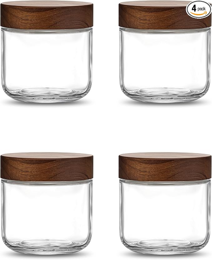 Danmu 12 oz Overnight Oats Containers with Lids,Salad Jar,Glass Jar with Wooden Lid 4 Pack,Mason Jars 12 oz with Lids for Snack,Overnight Oats,Meal Prep,Yogurt,Parfait,Soup,Salad 100% Leak-proof