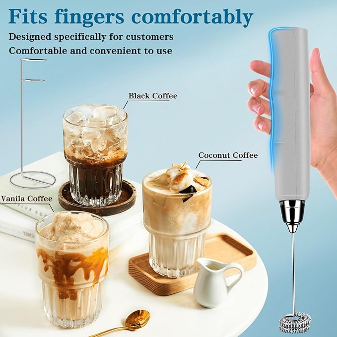 BSRGMS Milk Frother Handheld with Stand, Electric Whisk 3 Speed Adjustable, Drink Mixer with Stainless 3 Whisk, Rechargeable Hand Frother Wand, Foam Maker for Latte Cappuccino Hot Chocolate Egg Silver