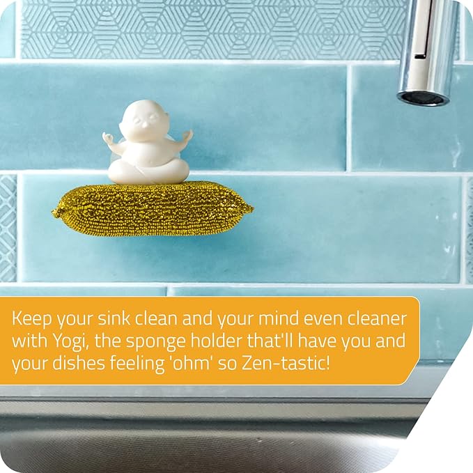 PELEG DESIGN Yogi Sponge Holder, Cute Plastic Sponge Holder for Kitchen Sink with Suction Cup,Dish Sponge Caddy Holder,Dries All Types of Sponges - Sponge Included