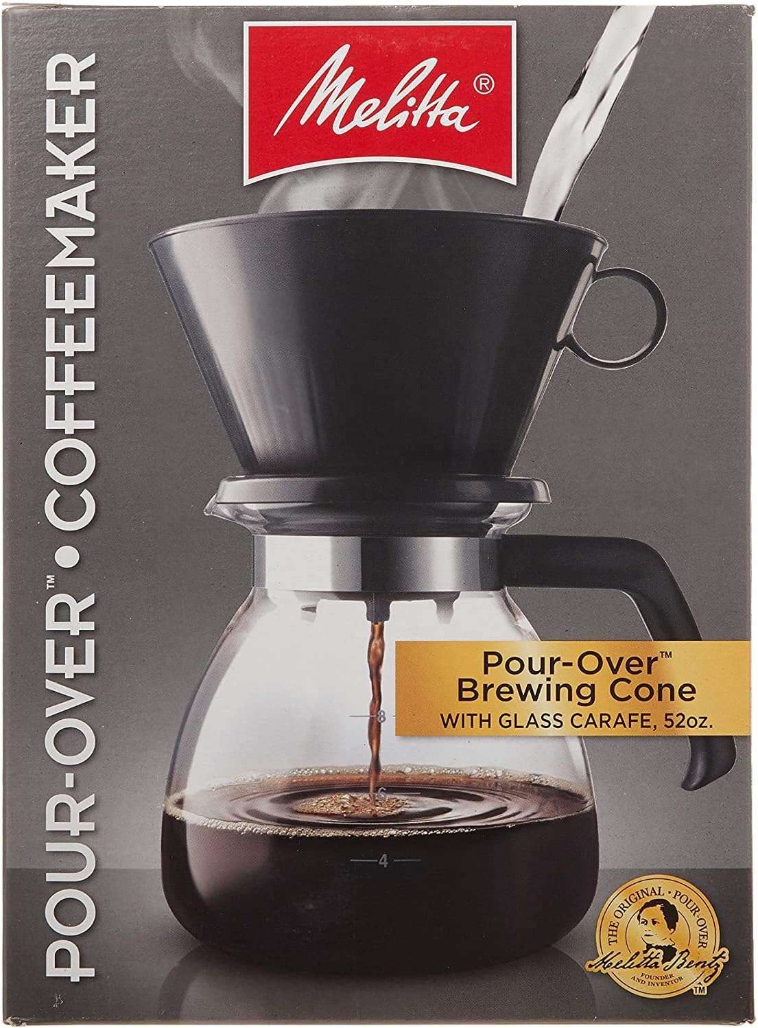 Melitta 52 oz. Pour-Over Coffee Brewer with Glass Carafe, Black