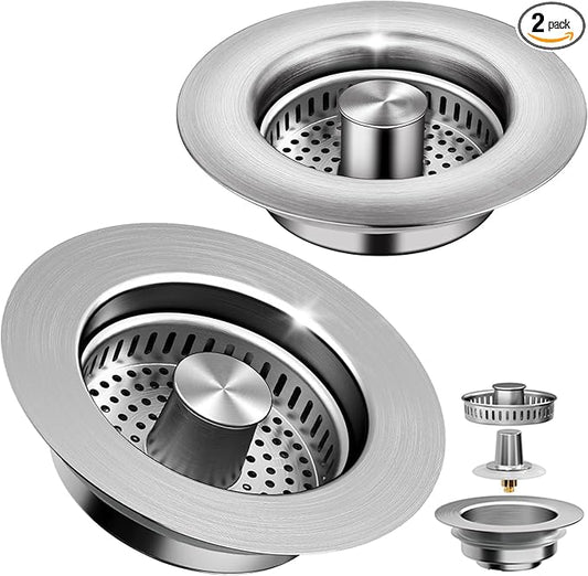 3-in-1 Kitchen Sink Drain Strainer & Sink Stopper 2 Pack