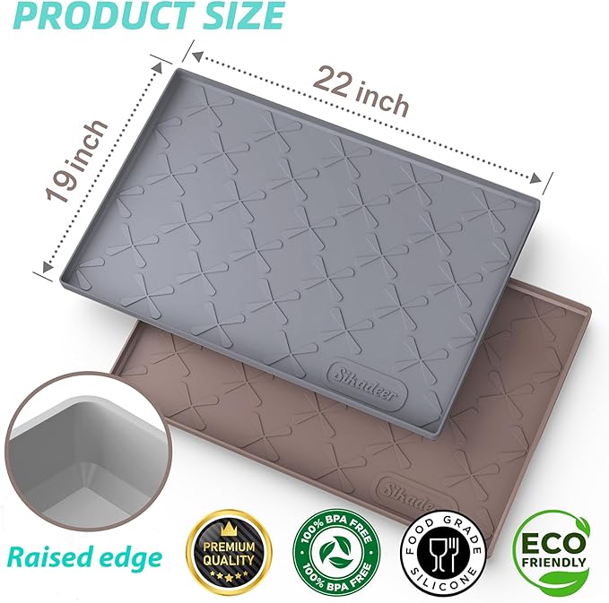 SIKADEER Waterproof Under Sink Mat 22x19, Raised Edge Silicone Mat Under Sink Shelf Liner, Sink Protector Kitchen Cabinet Tray for Bathroom Vanity and Small Cabinets, Cat Food Mat