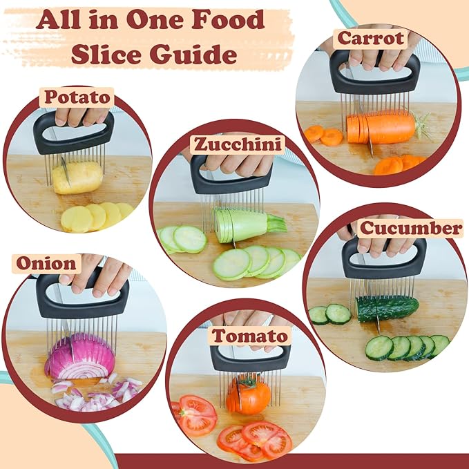 Hendiy Extra-Large Onion Holder for Slicing, 304 Stainless Steel Onion Slicer with 16 Long Needles, Onions Cutter Vegetable Chopper, Extra-Large Tomato Potato Slicer,Meat Tenderizer,Food Slicing Guide