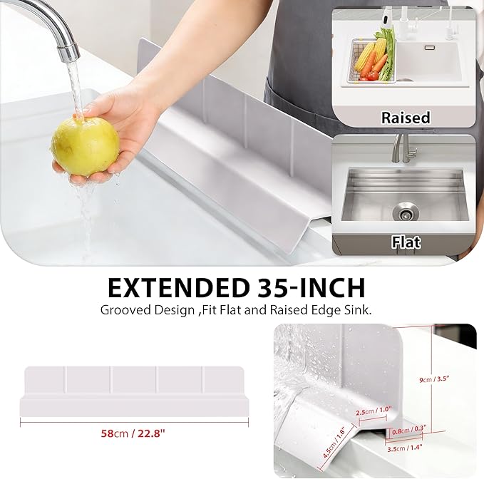 23Inch Sink Splash Guard – Extended Length & Tall Silicone Kitchen Sink Splash Guard with Overhang Drainage Design & Strong Suction Cups for Countertop (Light Pink, 23''x3.5'')