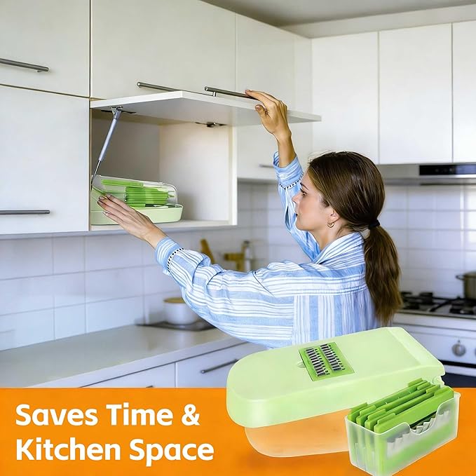Thalirem 17-in-1 Vegetable Chopper, Mandoline Slicer with Container & 4 Blades - Multi-Function Food Grater for Chopping, Slicing, Dicing Onion, Potato, Cheese - Space Saving Kitchen Gadgets