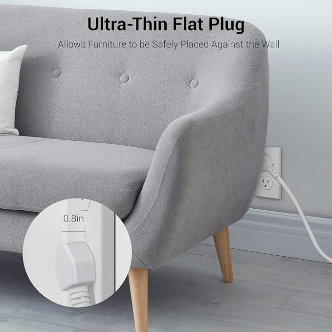 Clear Power 9-Outlet Surge Protector Power Strip with 3 USB Ports(1 USB-C), 5ft Power Cord, Flat Plug, Multi Outlets on 3 Sides, Desktop Charging Station, White, DC3S-1109-DC