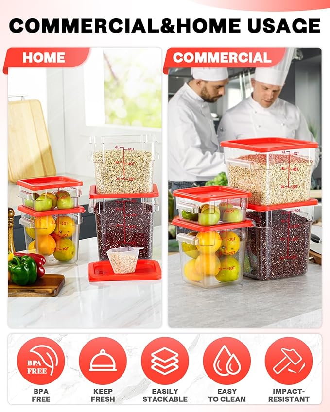 6QT Clear Food Storage Containers: 2 PCS[Food Grade][Hot&Cold Resistant] NSF Food Storage Containers with Lids for Home Restaurant Kitchen Storage Pizza Proof Dough, BPA Free (N3)