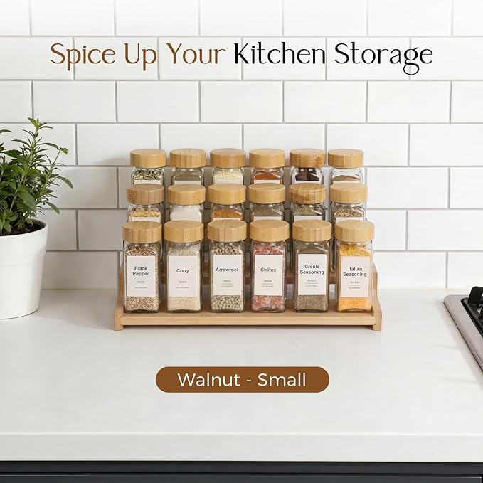 Organizer of Cabinet Special Seasoning, 12in Bamboo 3 Tiered Spice Rack，Used for Kitchen Countertops and Food Storage Room Organizer，Specially Designed for Jars and Spice Bottles (Bamboo, M)