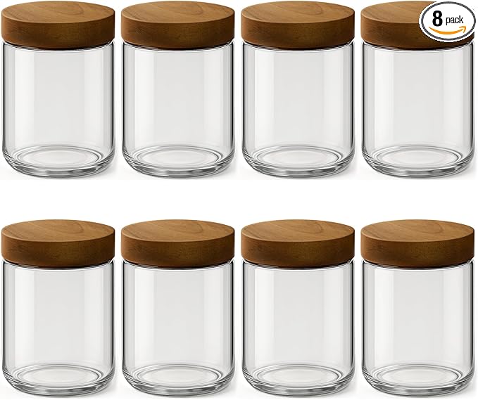 8 Pack 16oz and 10oz Overnight Oats Containers with Lids, Glass Mason Jars with Acacia Wood Airtight Lids, Wide Mouth Meal Prep Storage Jars for Yogurt, Chia Pudding, Salad, Snacks, Spice