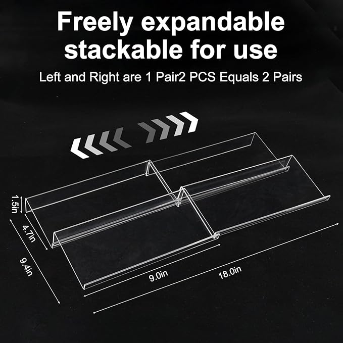 Expandable Acrylic Spice Drawer Organizer – 4-Tier Clear Seasoning Rack Insert for Kitchen Drawers, Adjustable from 9" to 18", Fits Most Spice Jars (Jars Not Included) 4-Pack