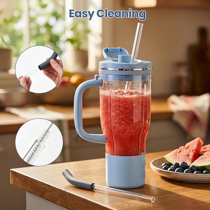 Replacement Straw Compatible with Ninja BlendBOSS Personal Smoothie Blender Tumbler, 2-Pack Reusable Drinking Straw with Cleaning Brush, Glass, Gray