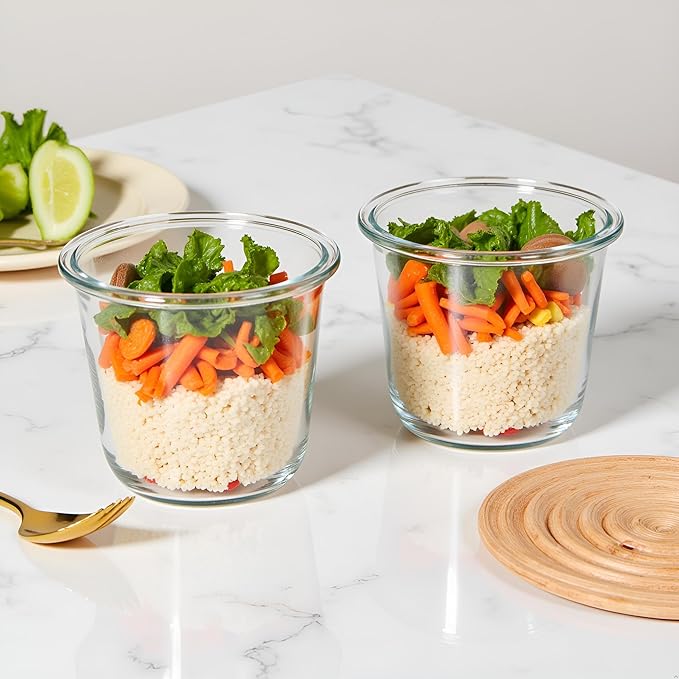 3 Cup Round Glass Soup Containers with Lids and Spoon, 24oz Round Glass Food Containers, BPA free Tall Meal Prep Bowls for Soup Leftover, Microwave, Dishwasher, and Freezer Safe (4 Packs)