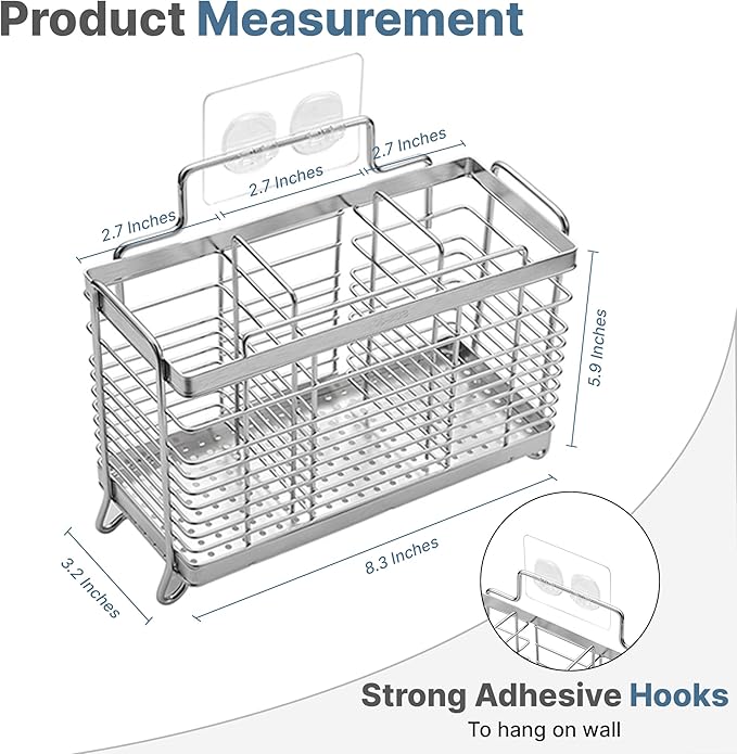 KESOL Stainless Steel Utensil Holder, Utensil Drying Rack with 3 Divided Compartments, Rust-Resistant Utensil Drying Basket, Silverware Drying Basket, Utensil Drainer for Dish Rack