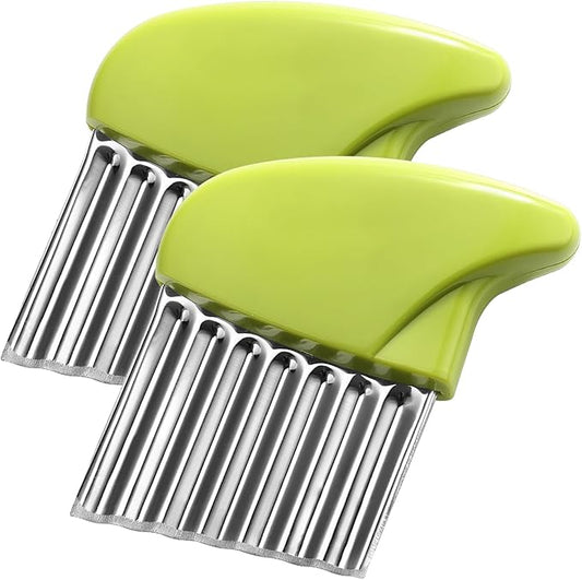 Crinkle Cutter Stainless Steel Potato Slicer Heavy Duty Wavy Crinkle Cutting Chopping Tools with Wooden Handle for Carrot Veggies (2, Green)