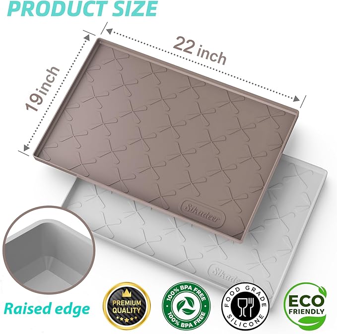 SIKADEER Waterproof Under Sink Mat 22x19, Raised Edge Silicone Mat Under Sink Shelf Liner, Sink Protector Kitchen Cabinet Tray for Bathroom Vanity and Small Cabinets, Cat Food Mat