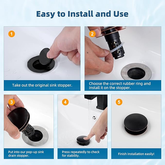 Hibbent Upgraded 3 in 1 Bathroom Sink Drain Strainer, Pop Up Sink Stopper with Big Push Cap, Anti-Clogging Metal Filter Basket,Sink Plug with Hair Catcher for 1.1''~2.36'' Basin, Oil-Rubbed Bronze